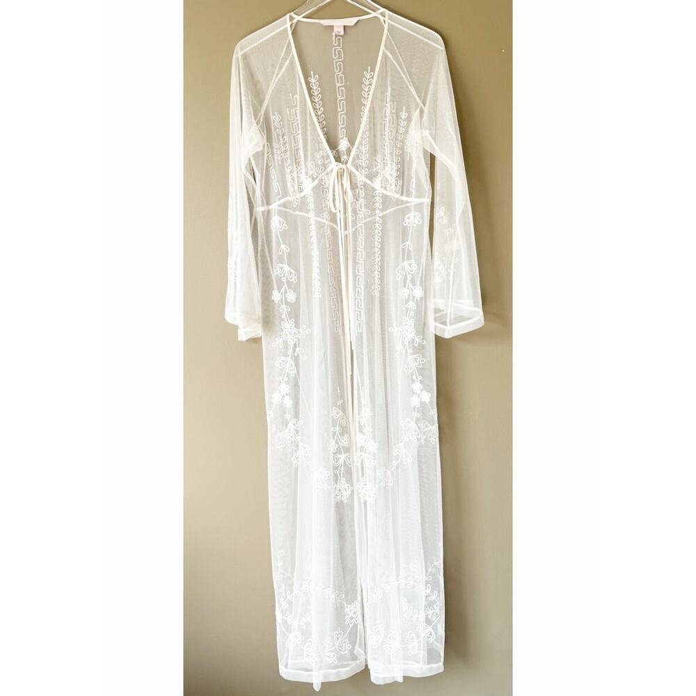 Victorias Secret VS Ethereal Bridal Whimsical Lace Mesh Sheer Kimono Robe M/L